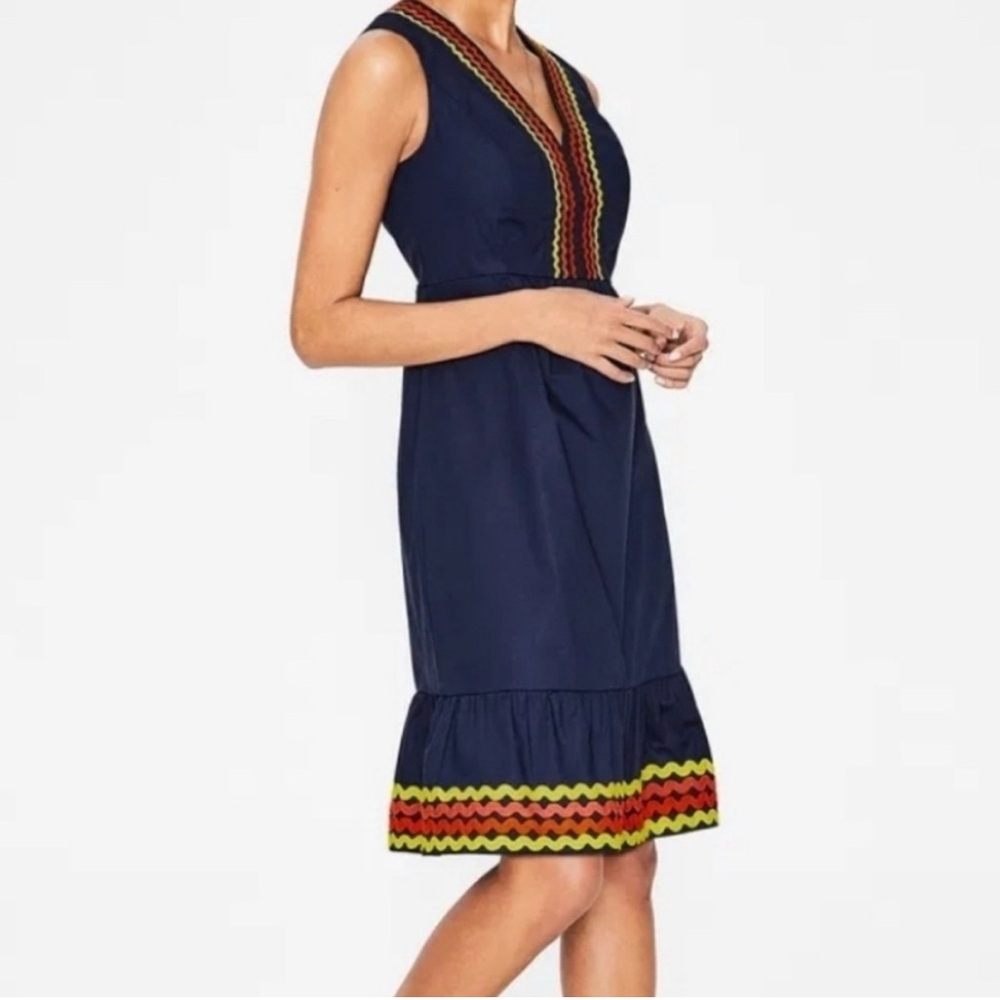 NWT Boden Cotton Sleeveless V-neck Navy Dress with Cute Details